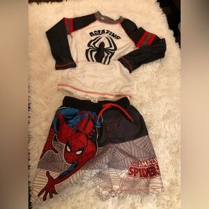 Marvel Spider Man Swim trunks & shirt bathing suit Sz 4